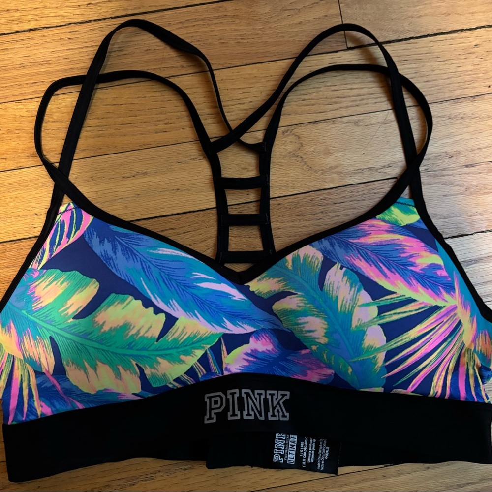 PINK Victoria's SecretTropical Hawaiian Print Bralette Sports Bra Size Large